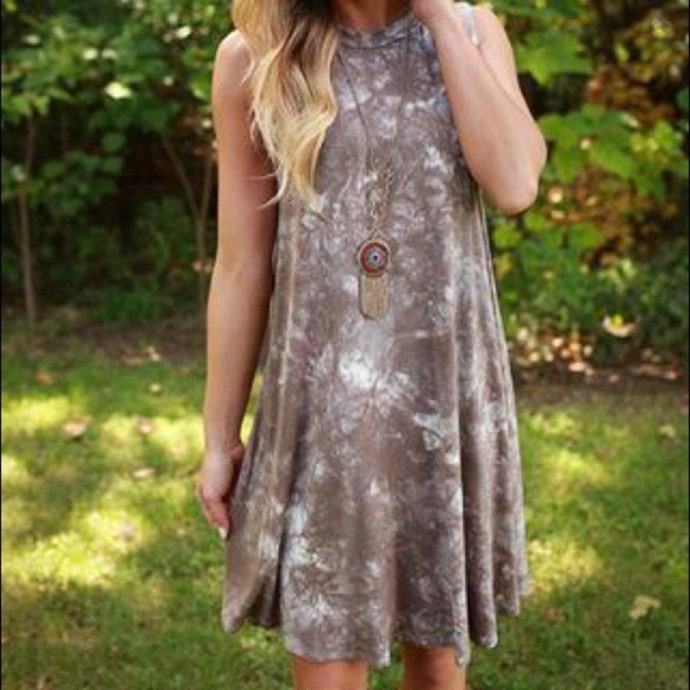Audrey 3+1 tie dye sleeveless swing dress brown tan size small